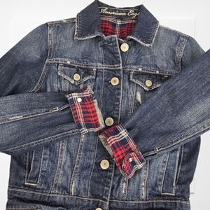 American Eagle Outfitters Plaid Flannel Lined Denim Jacket